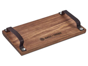 Serendipio Large Farm Style Wooden Tray With Leather Straps